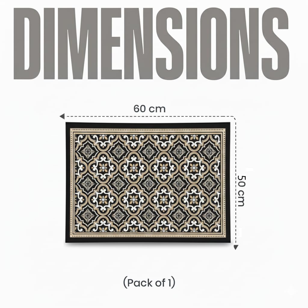 Royser Super Absorbent Washing Machine Top Mat | Non Slip Dust-Proof Counter Cover | Laundry Room Protector with Premium Printed Design for Front Load Machines (Black & Beige Pattern)
