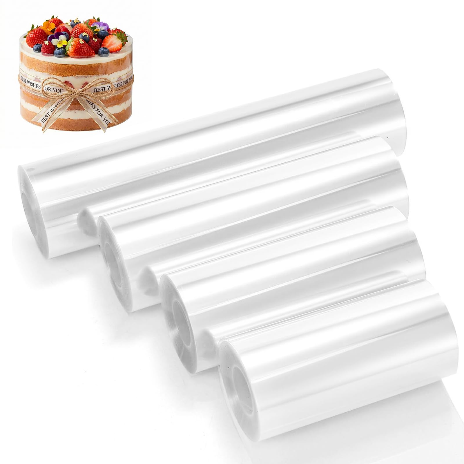 Woobroo 4 Rolls Cake Collar - 30cm/20cm/15cm/10cm x 10m Transparent Acetate Sheets Suitable for DIY Baking Thickened Cake Edge Film, Cake Decoration and Chocolate Mousse Preparation