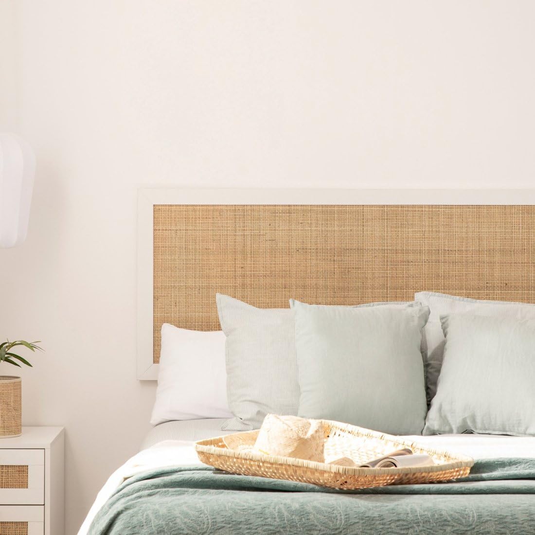 Cabecero de Cama Tahiti en Ratán Natural para Camas de 135, 150 y 160 cm, Diseño Atractivo, Suave y Calmante, Requiere Anclaje a Pared, Muebles a Juego Disponibles