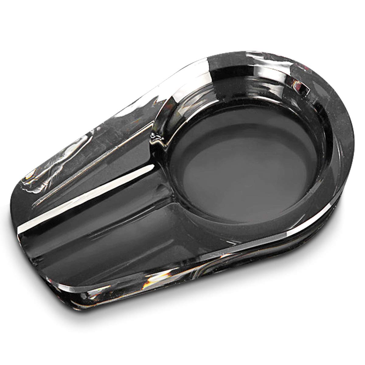 NIKILOONG Cigar Ashtray Large Single Slot Tabletop Glass Cigarette Ashtray for Home,Office, Patio, Bars, Restaurants, Hotel Decor (Black)