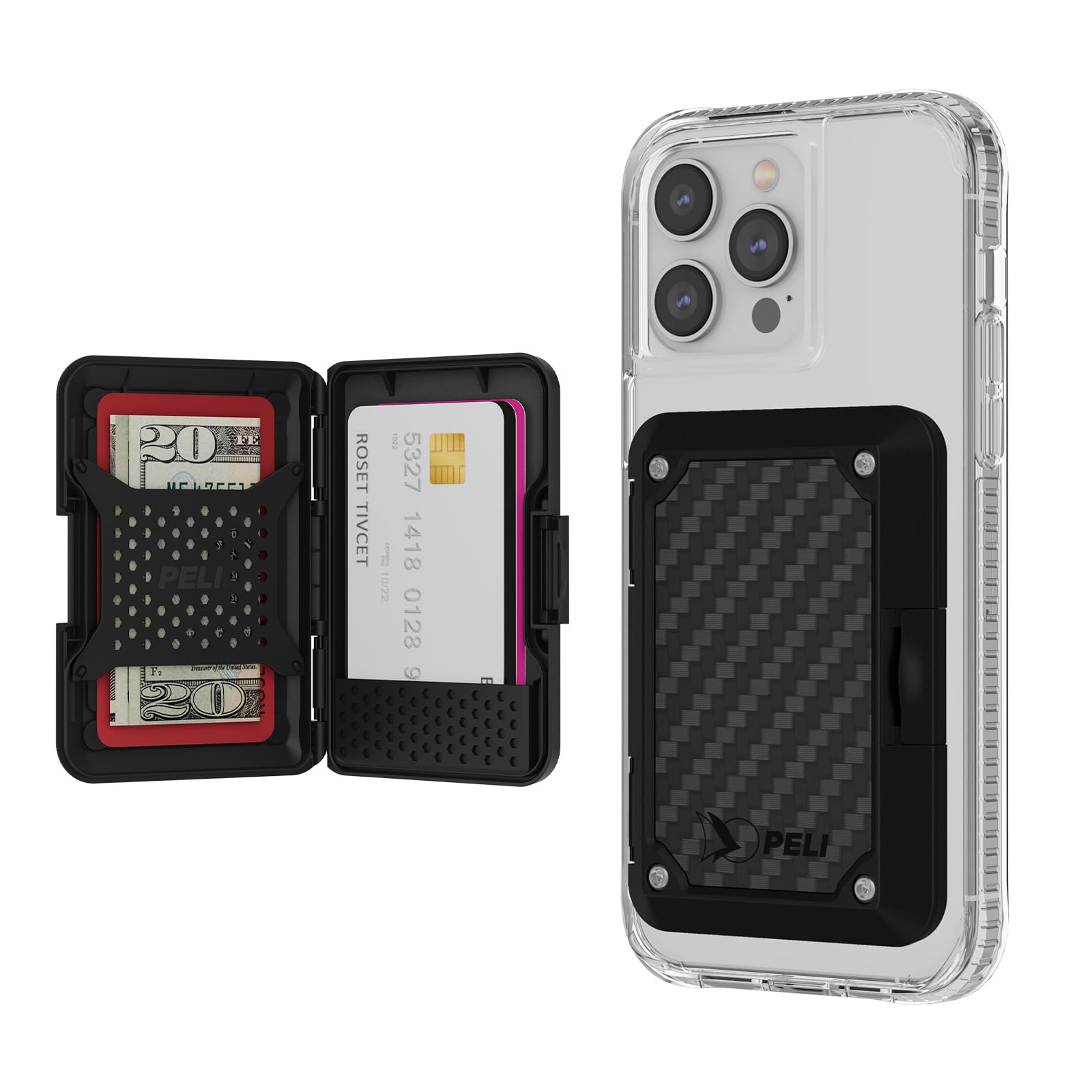 Peli Magnetische Brieftasche für iPhone [Kartenhalter] [RFID-Blockierung] Heavy Duty MIL-STD Snap-on MagSafe Wallet - Abnehmbare harte magnetische Handy-Brieftasche für iPhone 16 Pro Max/15 Pro Max/14