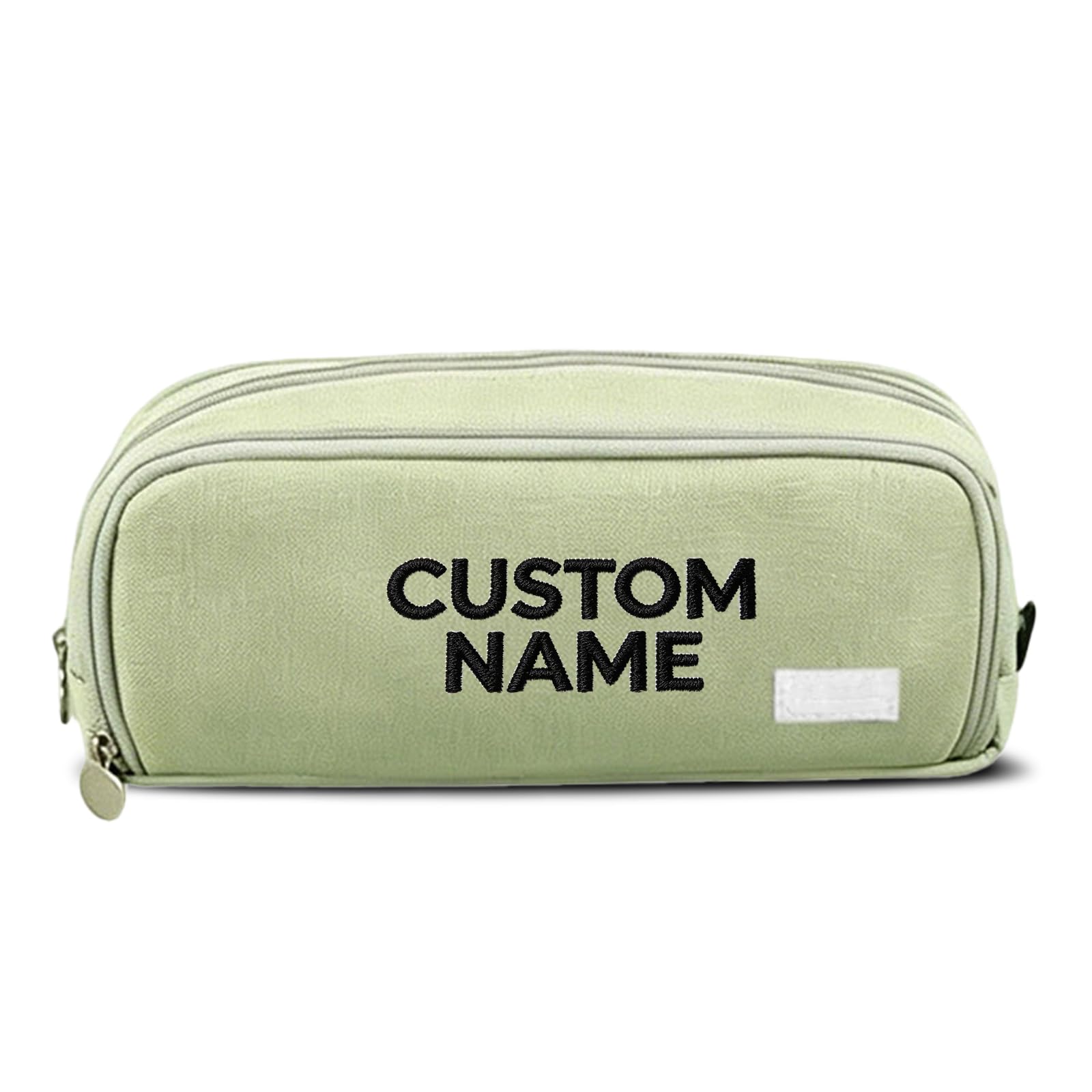 Personalized Multi Compartment Pencil Case for Students with Text，Green