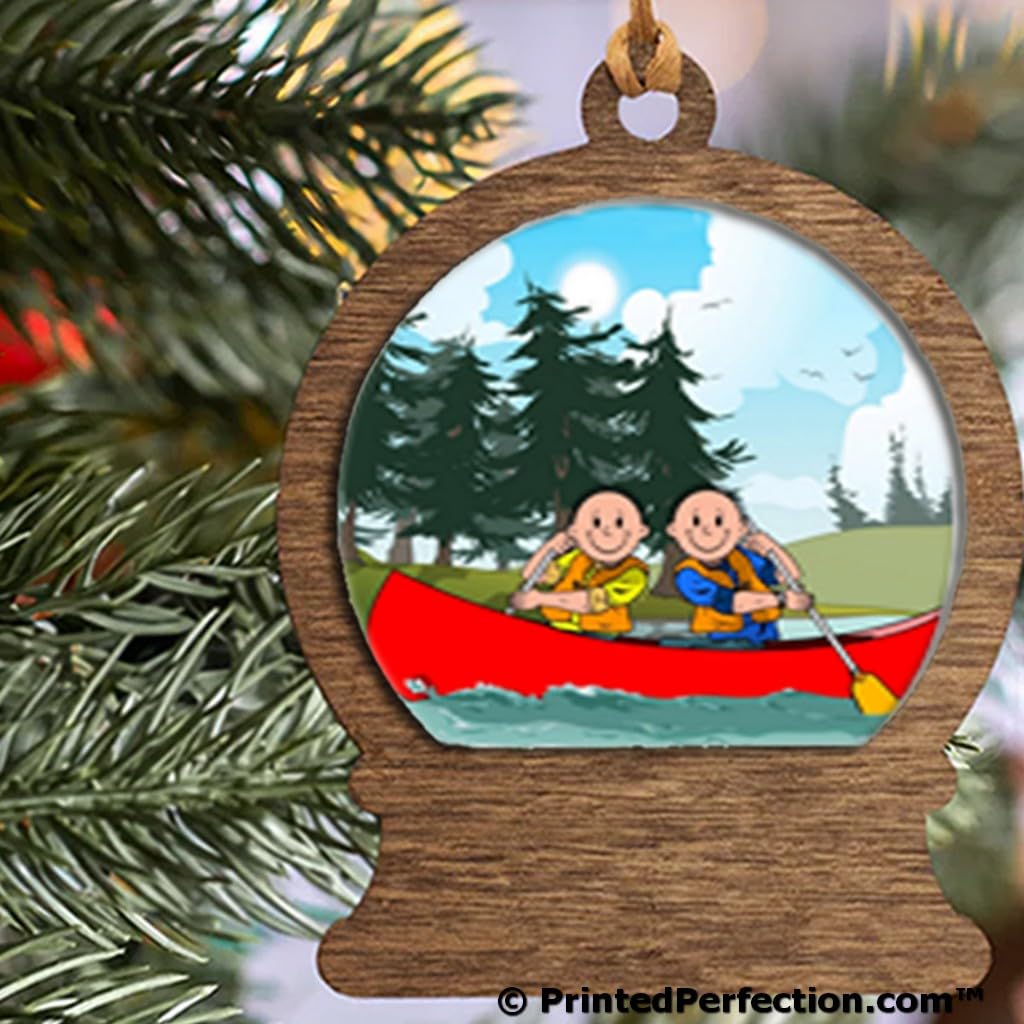 PrintedPerfection.com Personalized Canoe - Male & Male Wooden Snow Globe Shaped Christmas Ornament