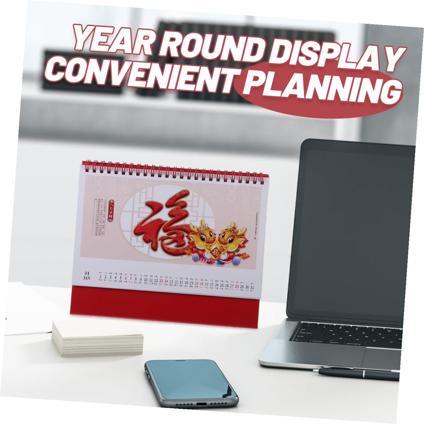 DOITOOL 5 Stück Schreibtischkalender Chinesischer Stil Monatskalender Stehend Flip Tischkalender Bürodekoration Robustes Design für Home Office
