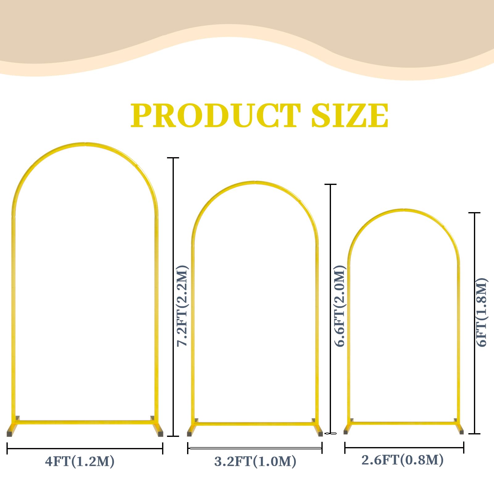 Nexyetnov Wedding Arch Backdrop Stand with Champagne Cover, 7.2FT- 6.6FT- 6FT