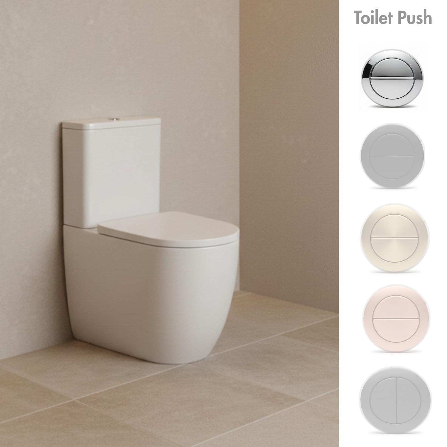 SOULHOME Pack Inodoro Completo Rimless Curvo Blanco Brillo | Tapa Amortiguada | Salida Horizontal/Vertical | Doble Descarga Eco | Pulsador Cromo