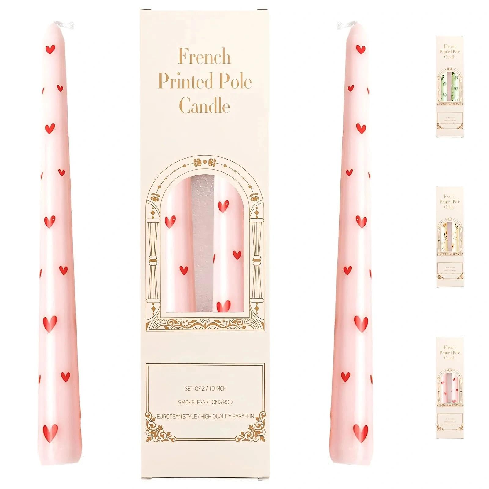 Taper Candles 25cm, HUANYO Long Burning Drip-Free Dinner Candles, 7 Hour Unscented White Candles for Candle Holders, Festive Party Table Decorations, 2 Count (Pink Heart)