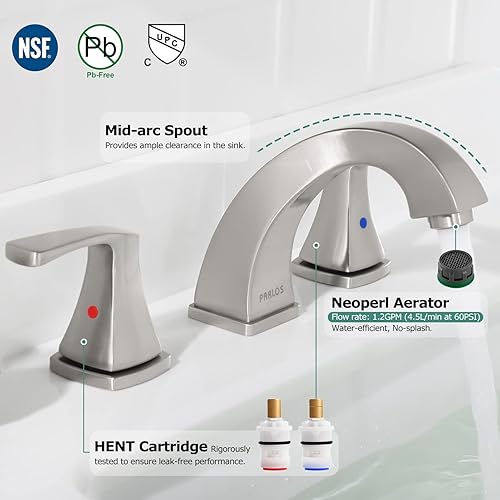 Miniatura 10 de PARLOS Grifo de lavabo de baño de arco alto de dos manijas con drenaje desplegable de metal y líneas de suministro de grifo cUPC generalizadas de 8