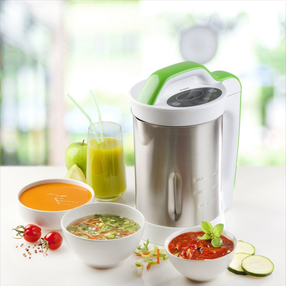 Domo Cuiseur à soupe XXL Easy pour préparer une soupe en 20 minutes – Sans effort DO499BL – Cuisiner une soupe très facile – Argenté/blanc/vert
