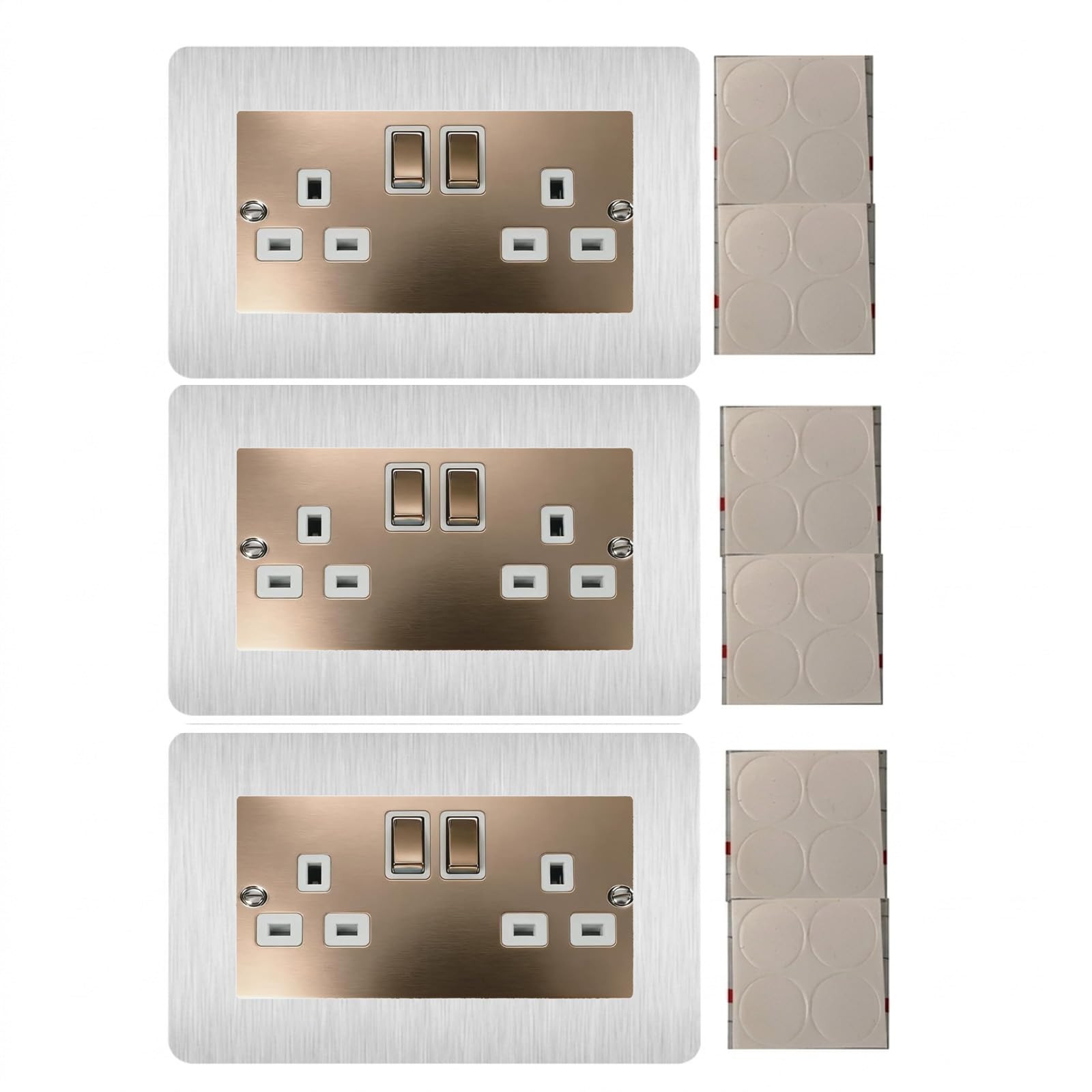 DEFIYEAR 3pcs Double Socket Surround Plates Silver Light Switch Covers
