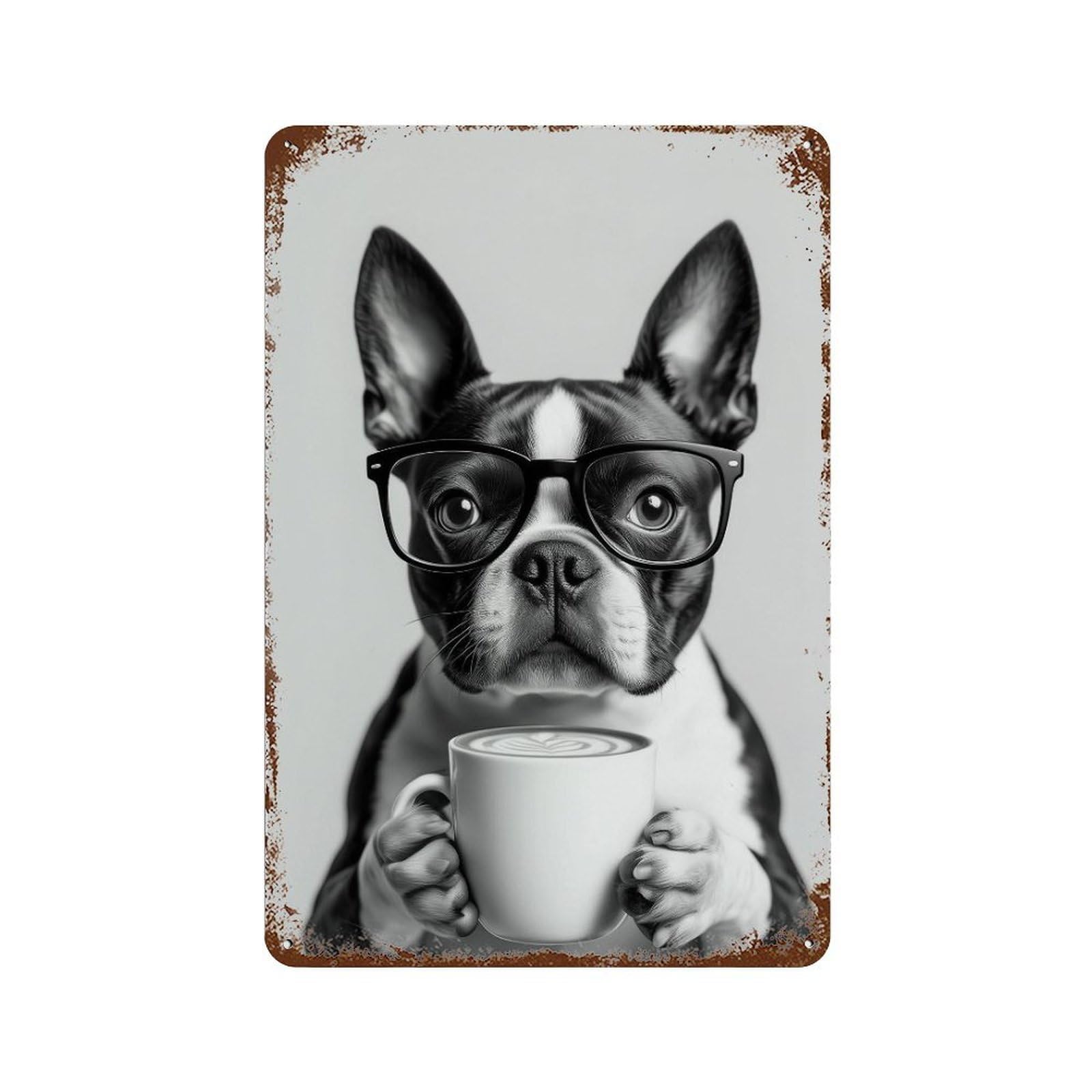 xiaoxiaoshen Boston Terrier Coffee Print Wall Decor Art Metal Tin Poster Modern Home Decor Art Home Bar Shop Decorations Vintage Sign 30x20cm