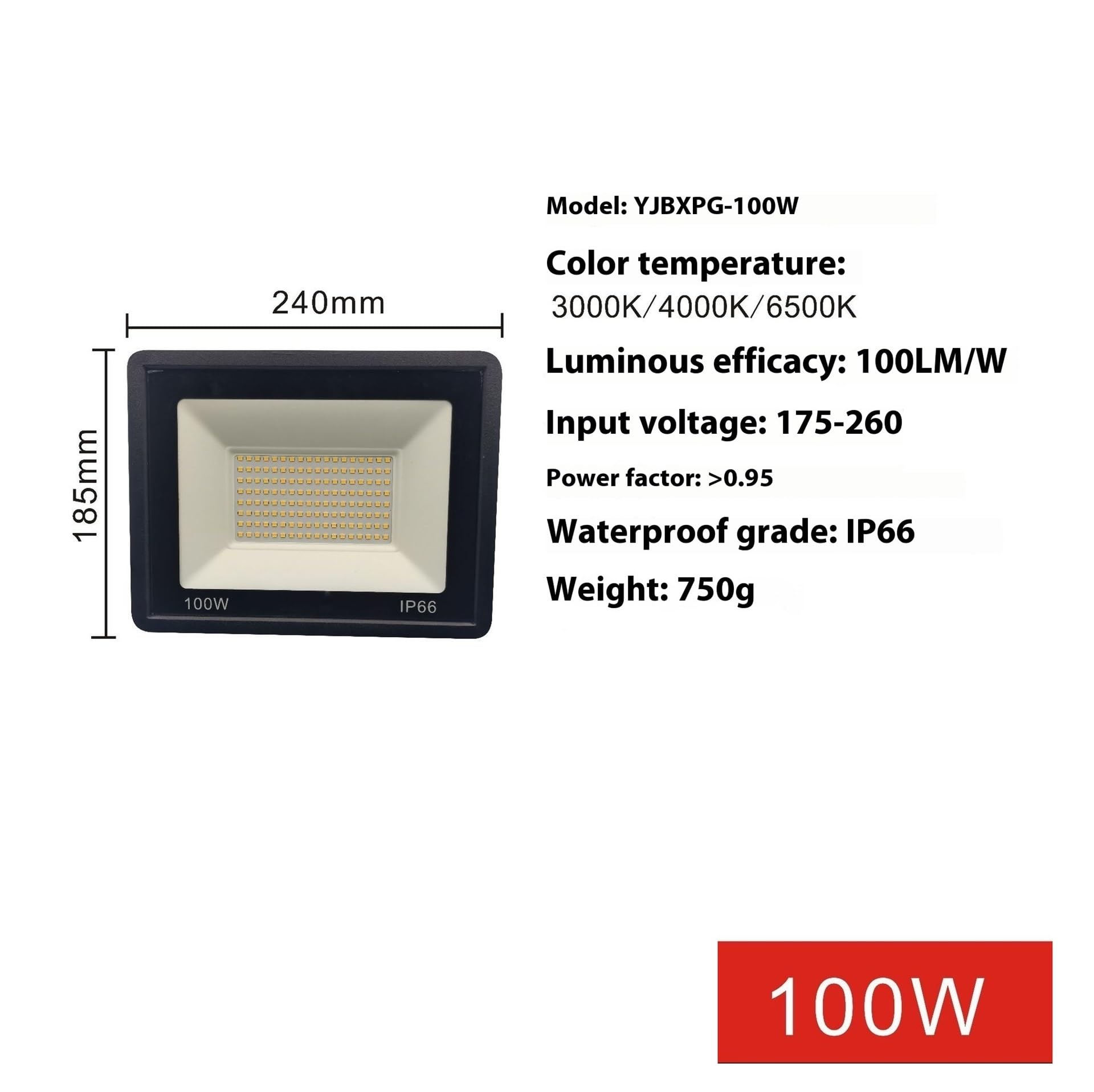 Proyector exterior, Foco reflector impermeable for exteriores, 50 W, 100 W y 200 W, superbrillante.(100W,3000K)