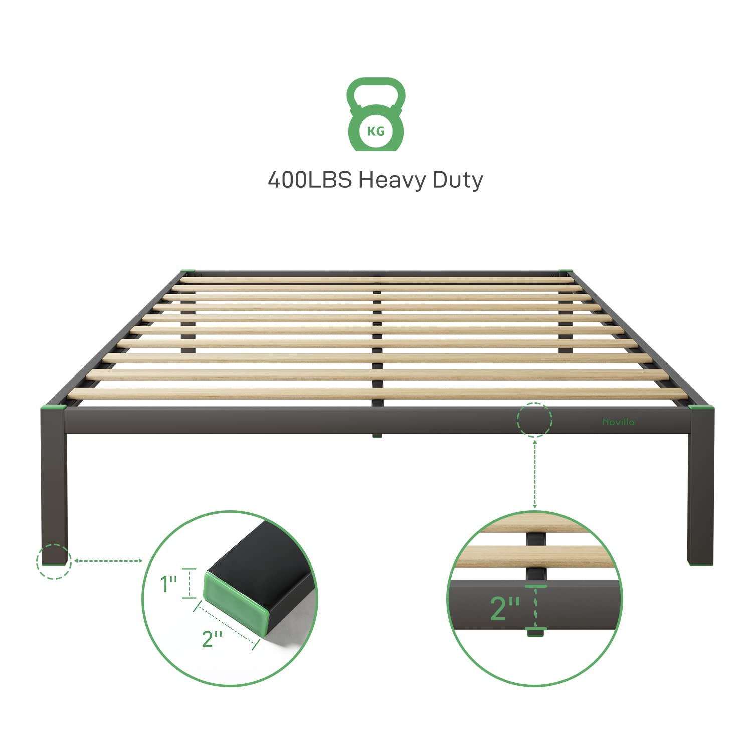 Novilla 14 Inch Queen Size Bed Frame , Metal Bed Frame with Storage,Queen Platform Bed Frame No Box Spring Needed, Wooden Slats Support, Heavy Duty, Easy Assembly, Black