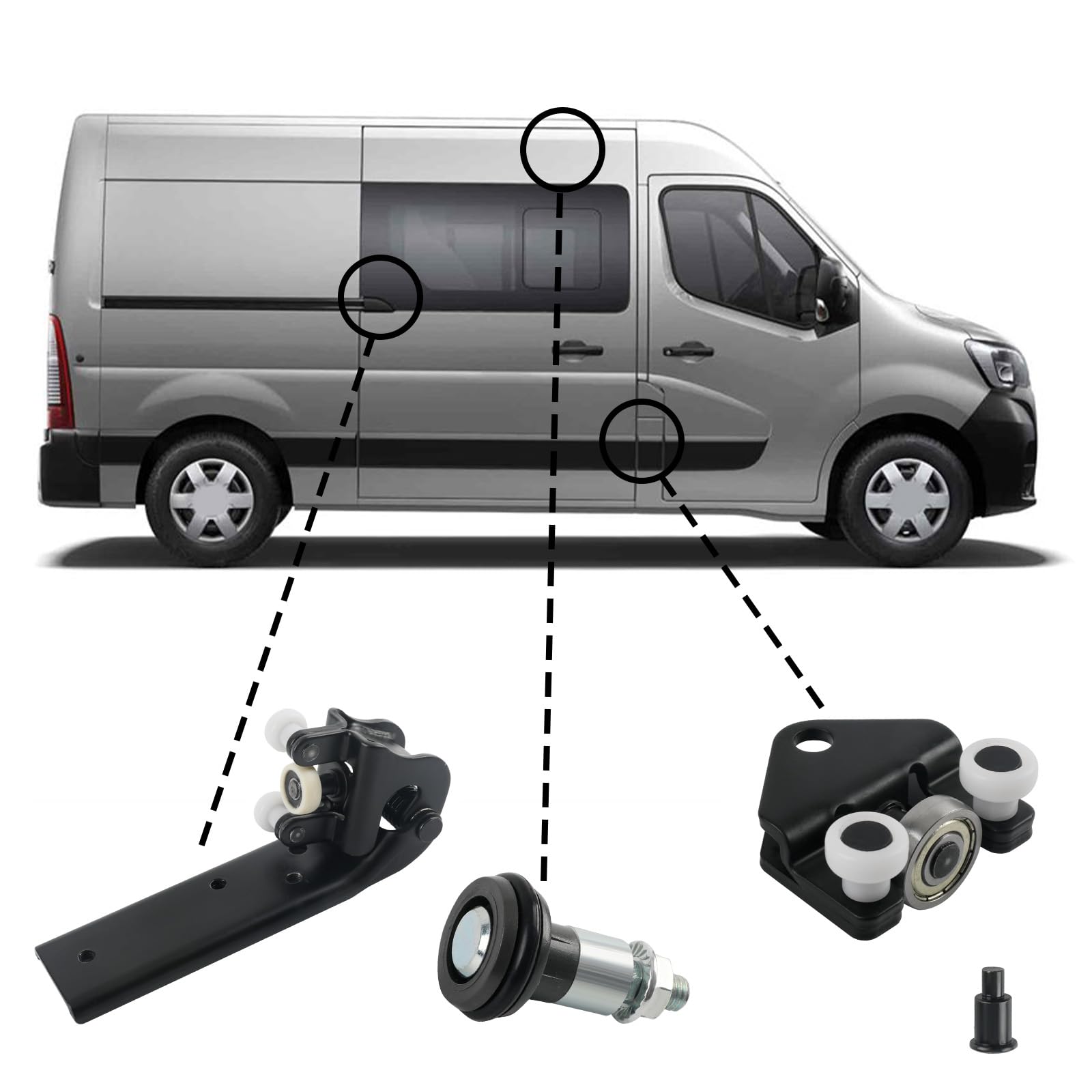 Rodillos de Puerta Lateral Derecha repuesto para Renault Master/Nissan Interstar 1997-2010, Juego de Ruedas Puerta Lateral compatible con Opel Movano 1997-2010-Guía de Rodillos para Puerta Cor