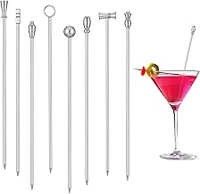 8pcs Metal Cocktail Picks 4.1 in Metal Cocktail Picks Stainless Steel Martini Olive Skewers Reusable Cocktail Sticks for Drinks, Appetizers, Party Fruit Bartenders