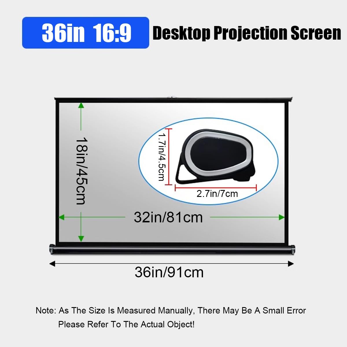 Schermo di Proiezione da Tavolo Portatile Telo Proiettore 20 30 40 50 Pollici HD 4K Telo per Proiettore Mobile Retrattile per Home Theater Ufficio Interni Esterni(36inch(16:9))