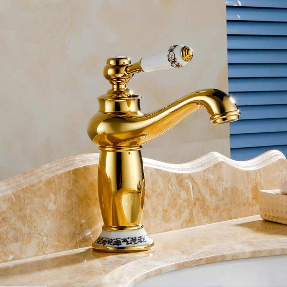 ZQFHSX Sink Faucet Bathroom Taps Gold Polished Brass Basin Single Handle Water Taps/Golden