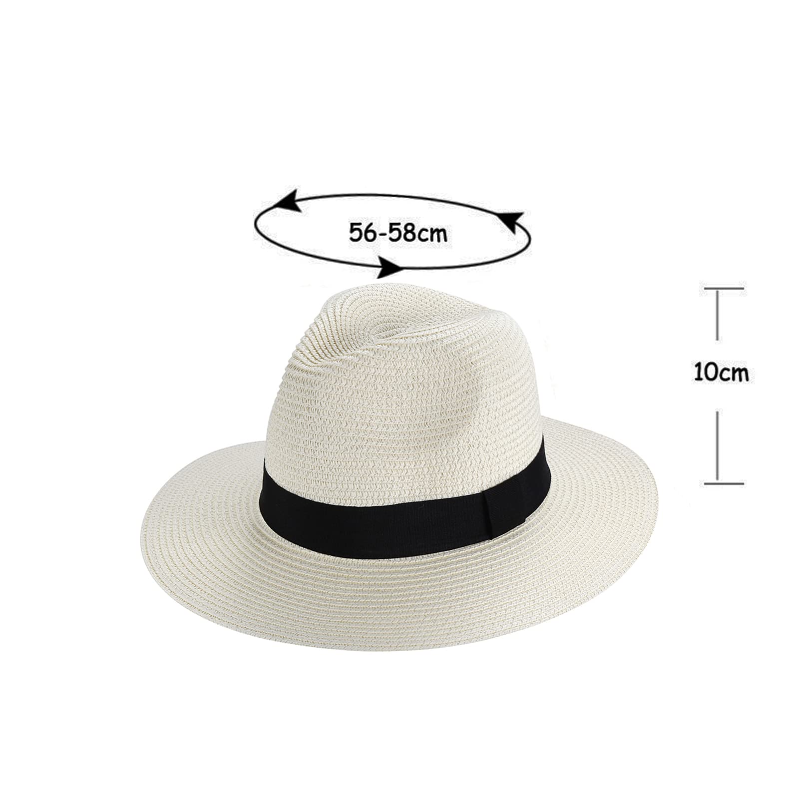 Chapeau de Soleil Panama - Floppy Chapeau de Paille Large Bord Anti-UV pour Femme Homme, Été, Plage et Voyage