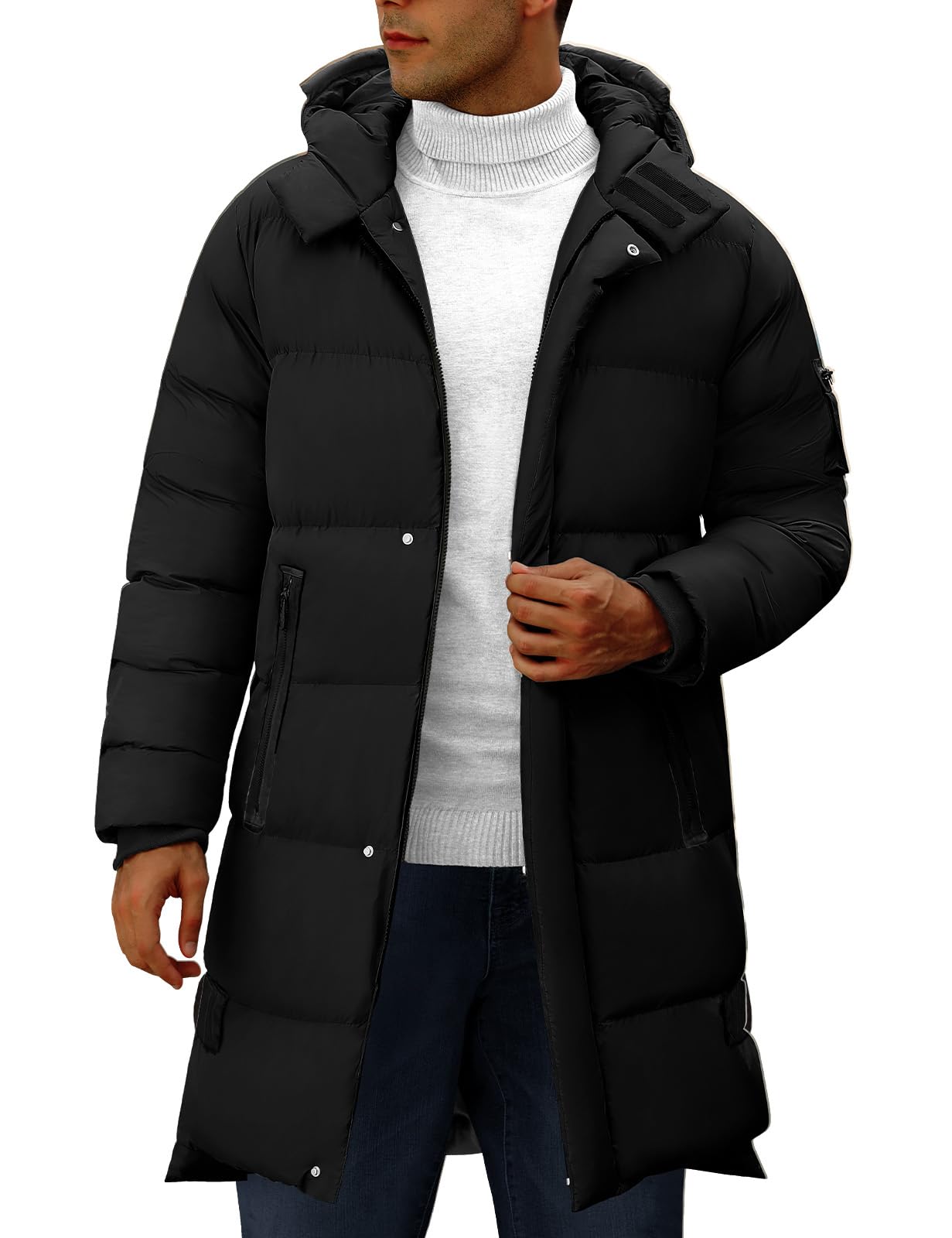 Yuson Gir Abrigo Hombre Chaqueta Largo Hombre Invierno Ligero y Resistente Agua Parka Grueso Cazadora con Capucha Cálido Acolchado Abrigos Cremallera Viento Coat Chaquetón