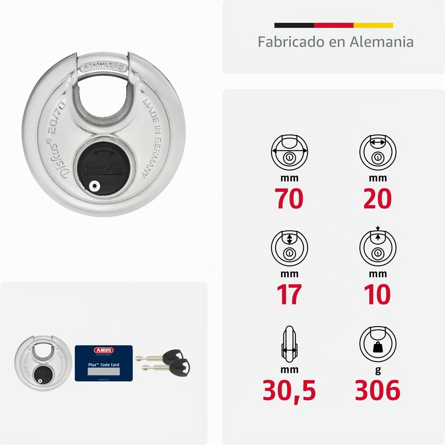 ABUS Candado Diskus® 20/70 - resistente a la intemperie, ideal para el jardín - con tecnología de soldadura Diskus® para un blindaje extremo - nivel de seguridad ABUS 9 - plateado