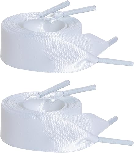 2 Pairs 47" Flat Satin Ribbon Shoelaces Silk Shoestring Wide Shoe Laces for Sneaker Skate Shoes Boots Sport Shoes