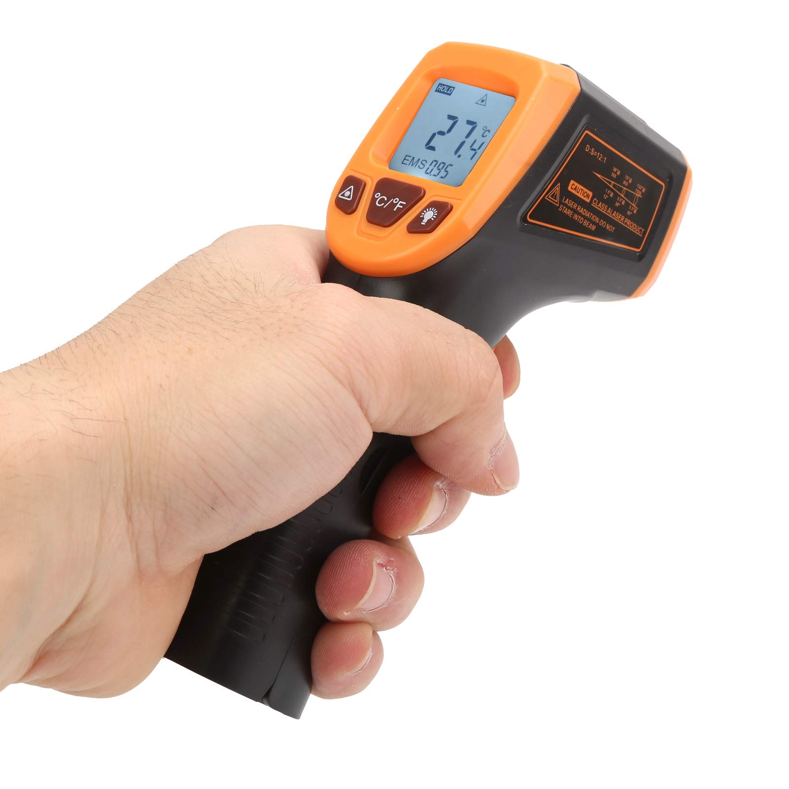 Termometr na podczerwień, -50 ℃ do 600 ℃ Bezkontaktowy Cyfrowy Pistolet do Pomiaru Temperatury z Wyświetlaczem LCD,Pistolet z Termometrem na podczerwień do Gotowania,Pieca do Pizzy (Pomarańczowy)