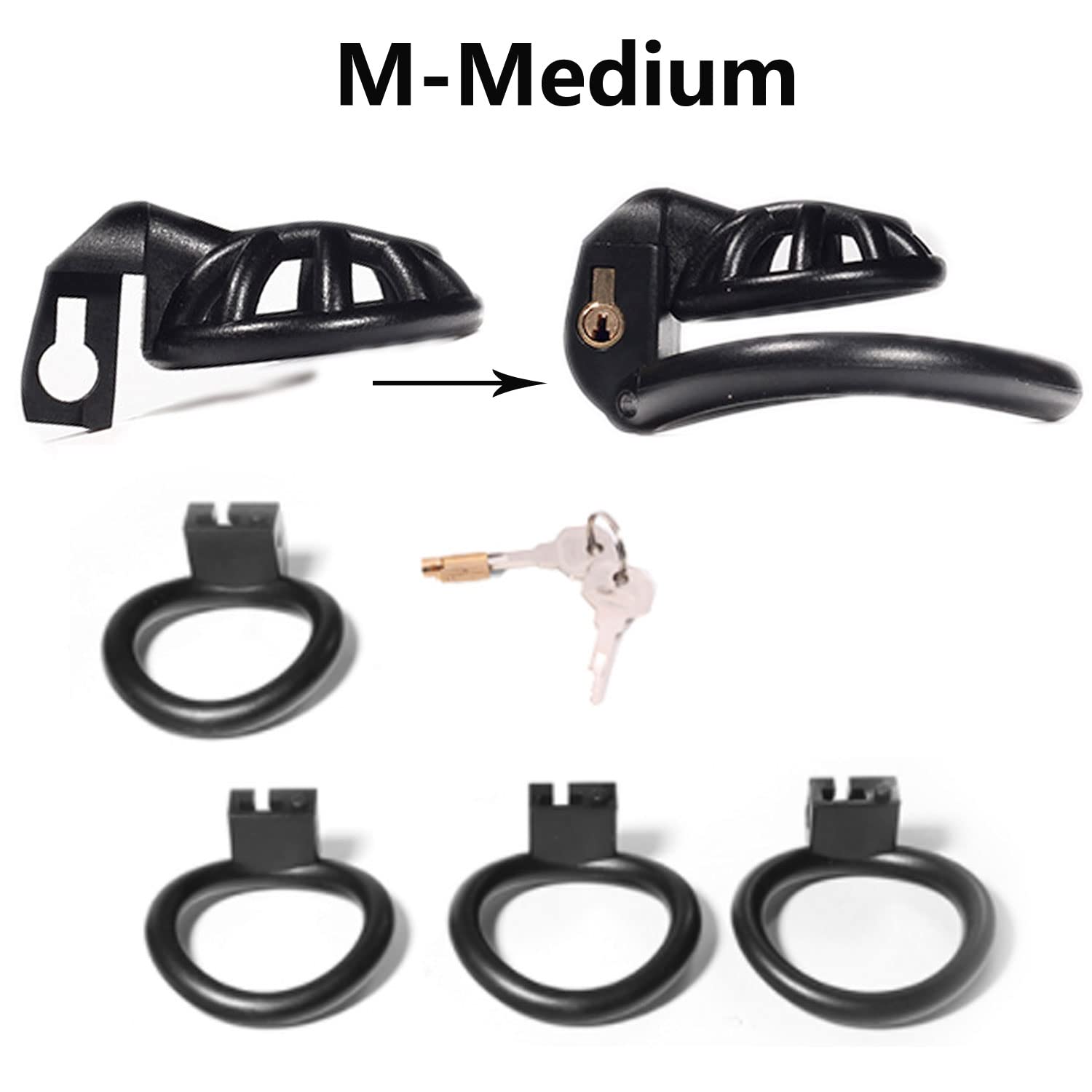FREDORCH Super Small Penis Ring Sissy Chastity Cage,Locked in Male Chastity Device with 4 Base Ring (S-mini, Pink): M-Medium Black