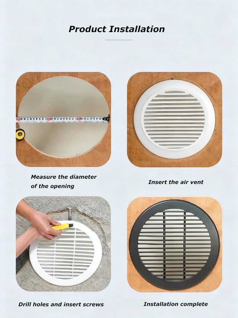 Cubiertas De Ventilación De 15cm Rejillas De Ventilación Redondas – Cubierta De Rejilla – Orificios De Ventilación(Black,45cm/18in)