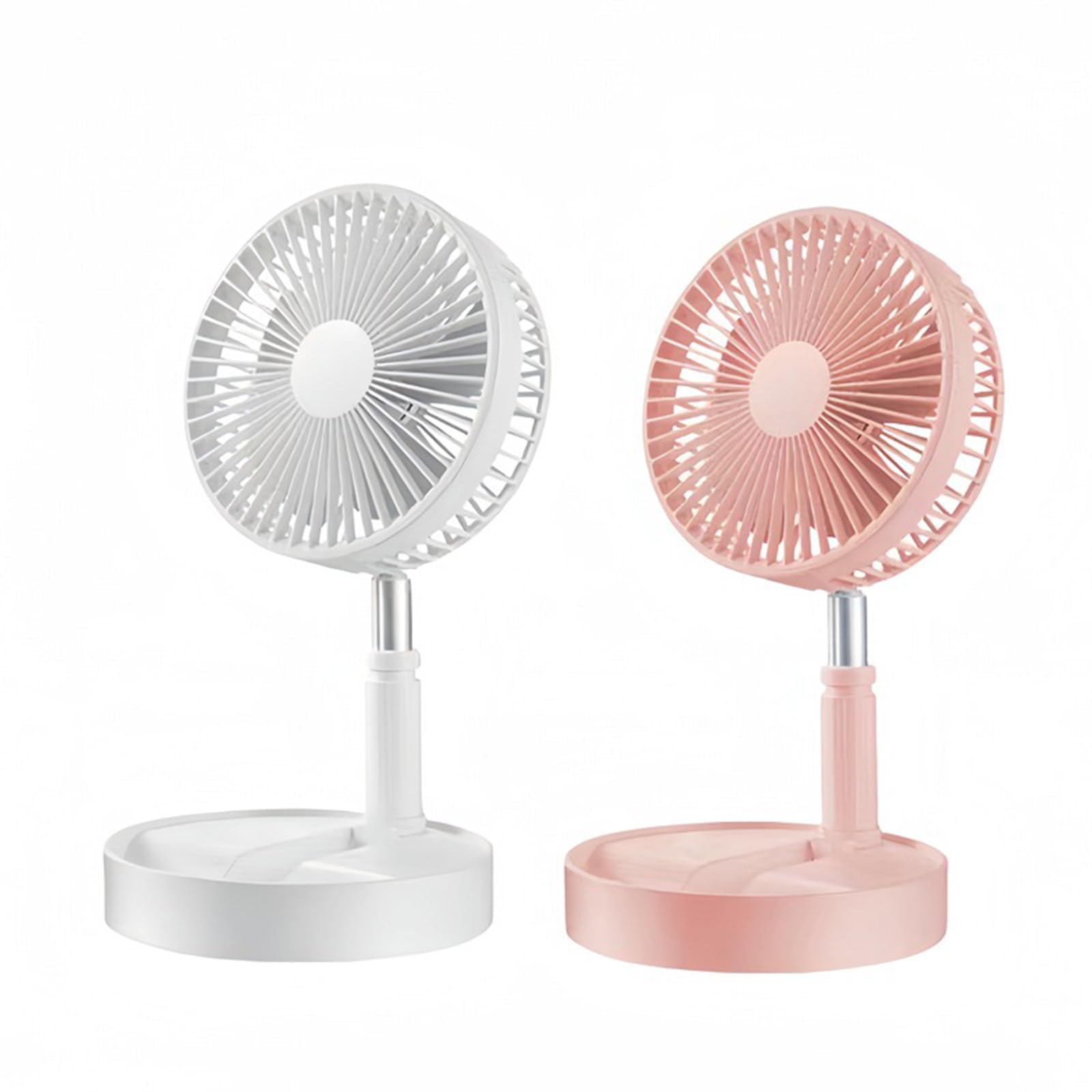 Ventilatore da terra portatile, 3 in 1, ricaricabile, pieghevole, batteria da 7200 mAh, ventilatore telescopico silenzioso a 4 velocità, per casa, camera da letto, campeggio, viaggi (bianco + rosa)