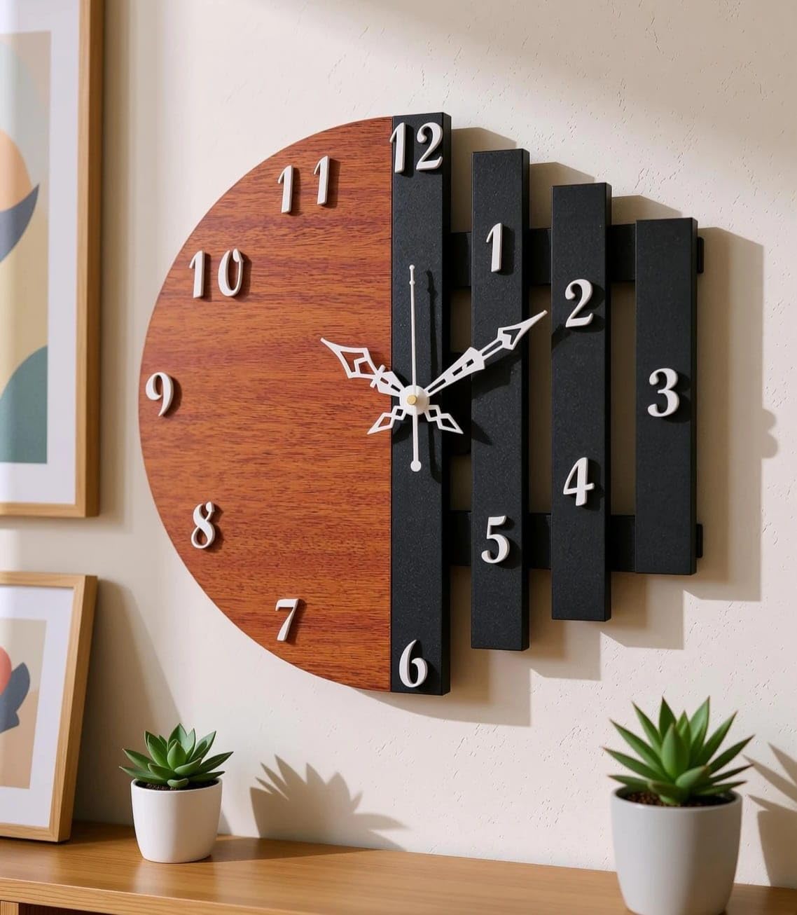 Unique Craft 3D Wooden Antique Analog Wall Clock for Home & Office Dcor (Brown & Black, 30.5 x 30.5 cm, Round) 2
