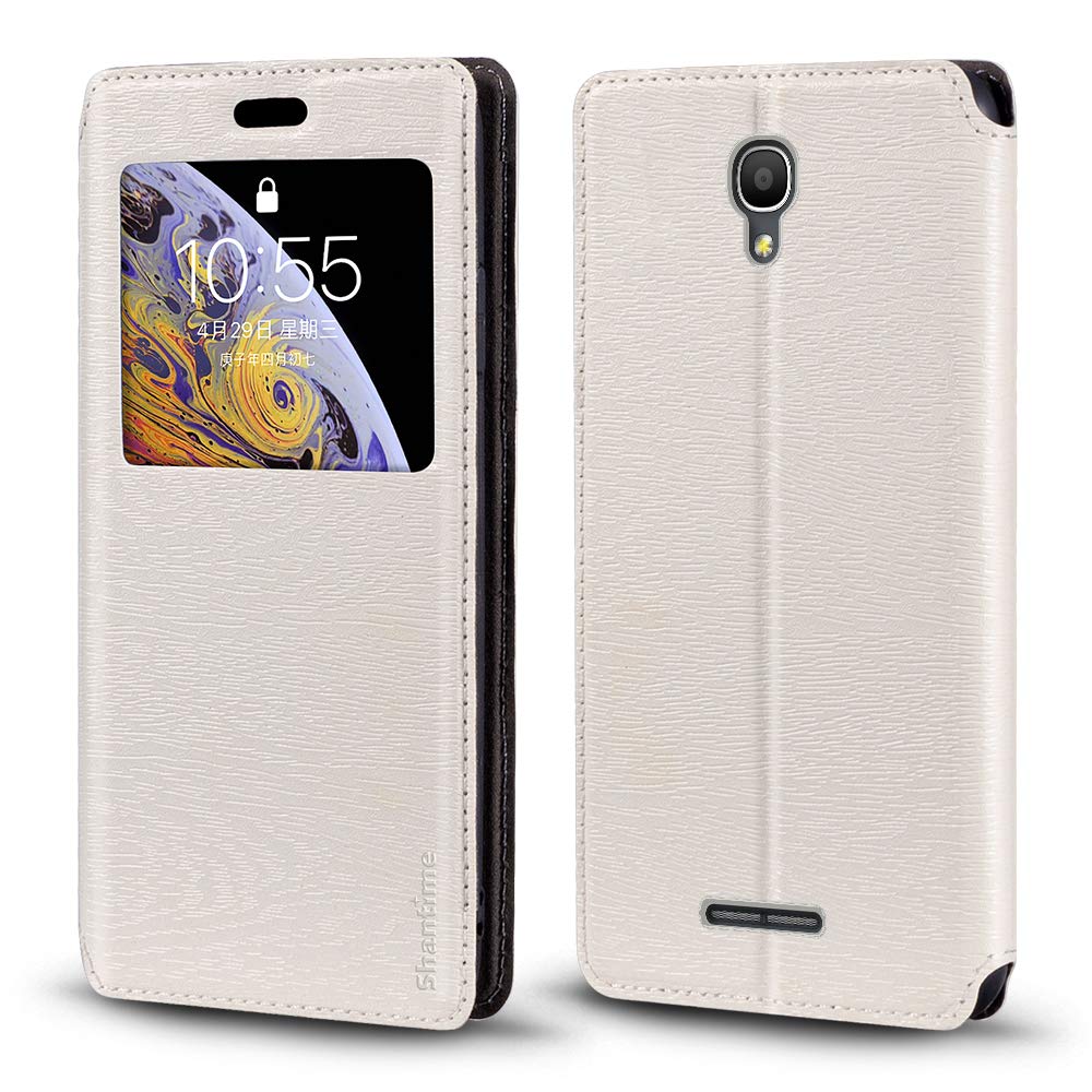 ShantimeAlcatel Pop 4+ Case, Wood Grain Leather Case with Card Holder and Window, Magnetic Flip Cover for Alcatel Pop 4 Plus