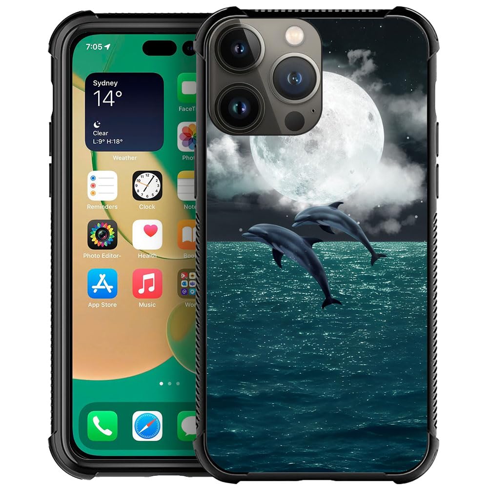 Goodsprout Compatible with iPhone 13 Pro Case,Two Dolphins Fly Amazing Pattern Design Shockproof Anti-Scratch Hard PC Back Case for iPhone 13 Pro