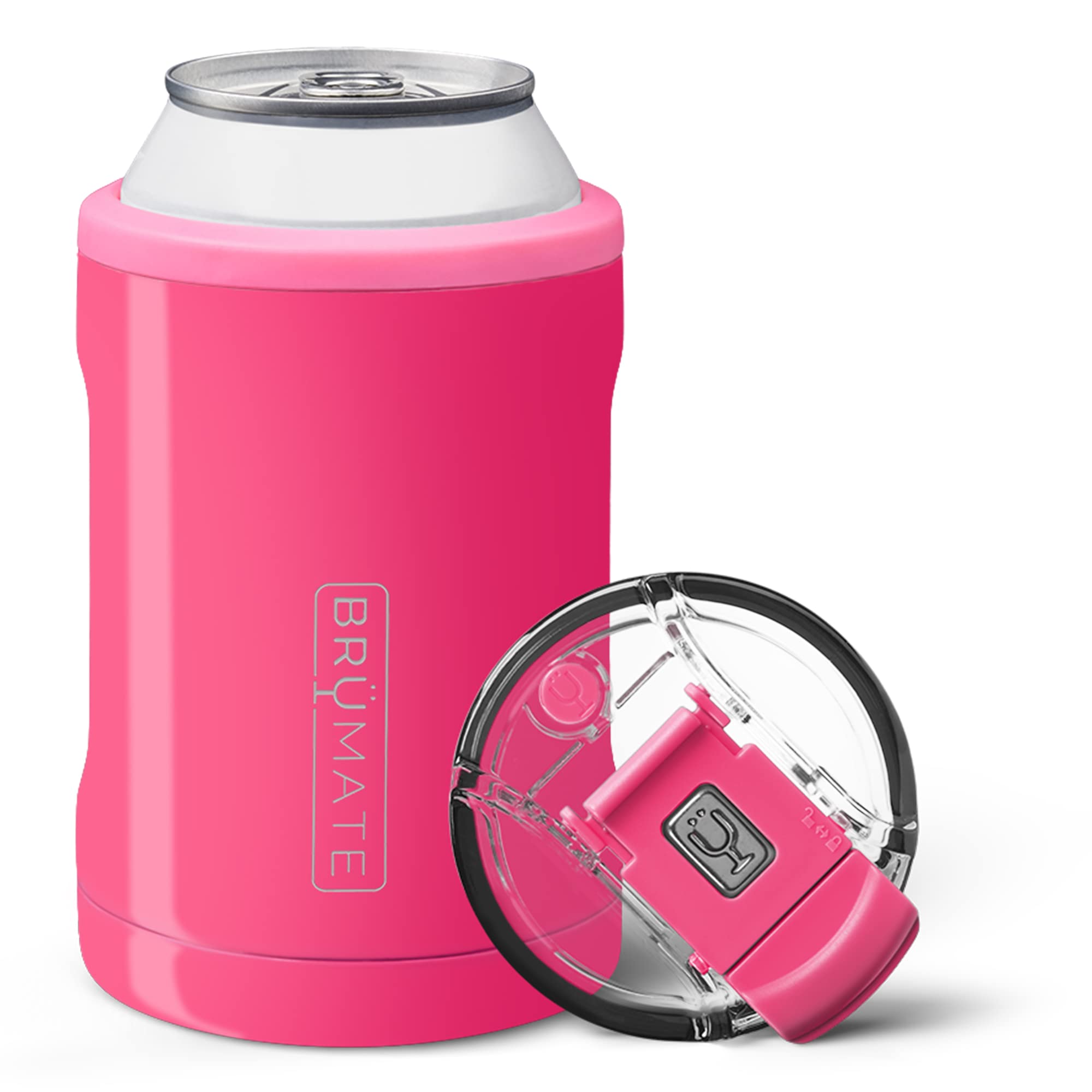 BrüMateHopsulator Duo 2-in-1 Can Cooler Insulated for 12oz Cans + 100% Leak Proof Tumbler with Lid | Can Insulated for Hard Seltzer, Beer, Soda and Energy Drinks (Neon Pink)