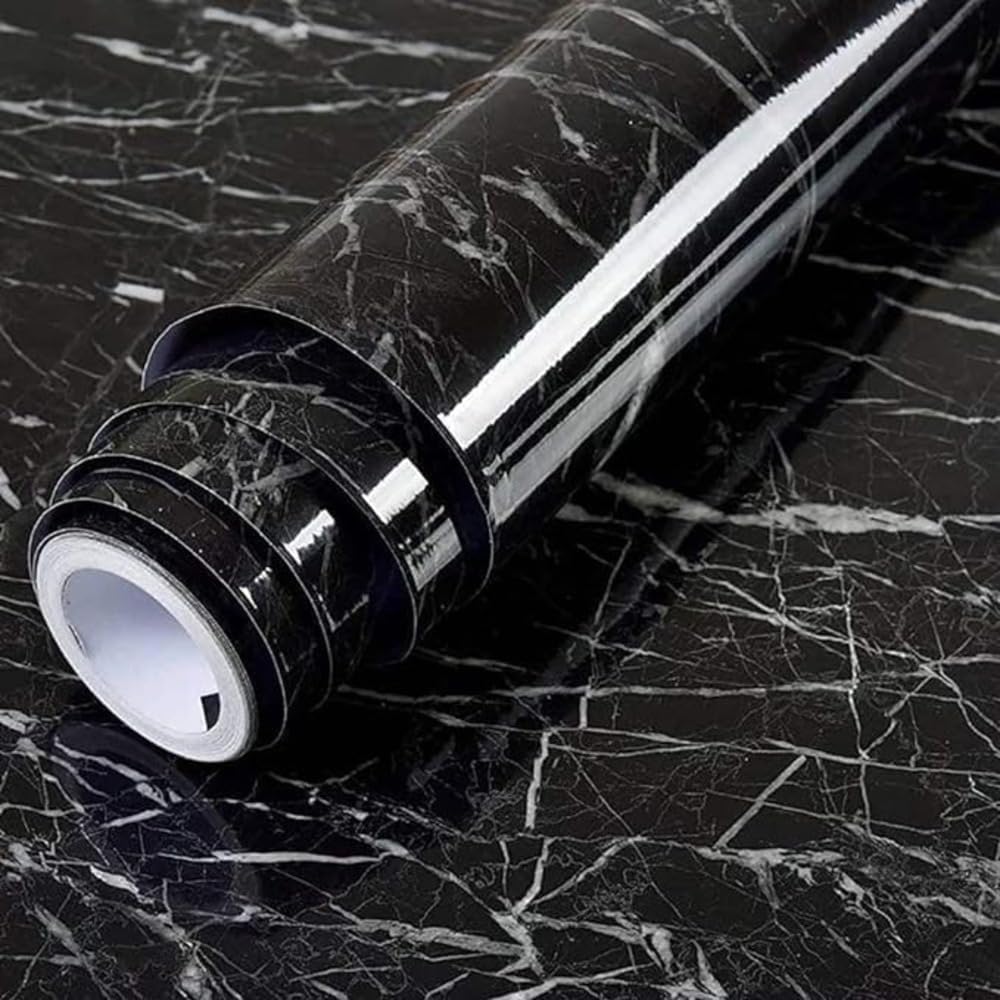 KEXES Black Marble Wallpaper Peel and Stick Waterproof Wallpaper for Home Kitchen Countertop Cabinet Furniture Oil Proof Kitchen Stickers (60X200)