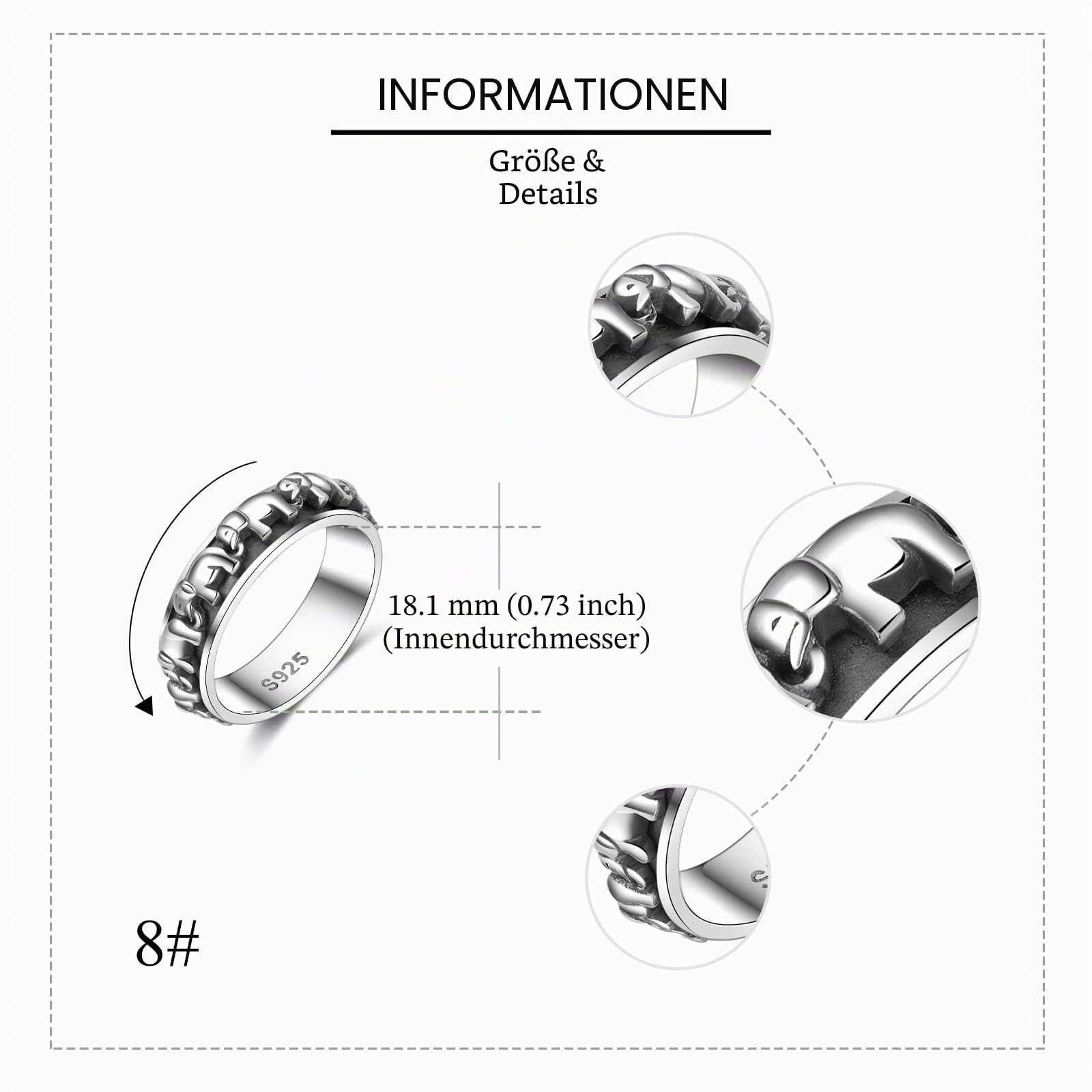 Fidget Ring Silber 925 Spinner Ring für Angst Frauen Stressabbau Elefanten Schmuck Geschenke für Frauen