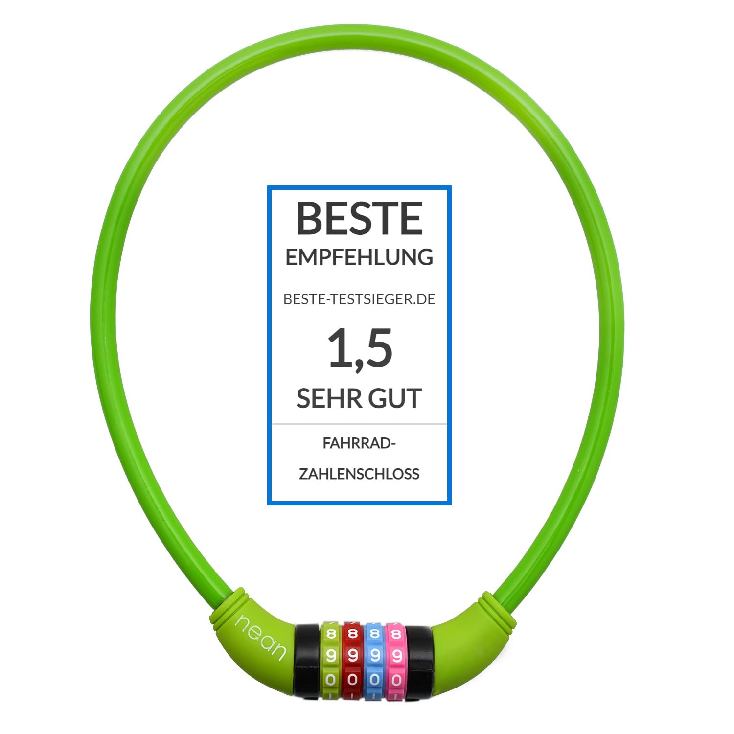 Nean, cavo spiralato con lucchetto per la bicicletta dei bambini, serratura a combinazione numerica, colorato, 10 x 650 mm (verde)