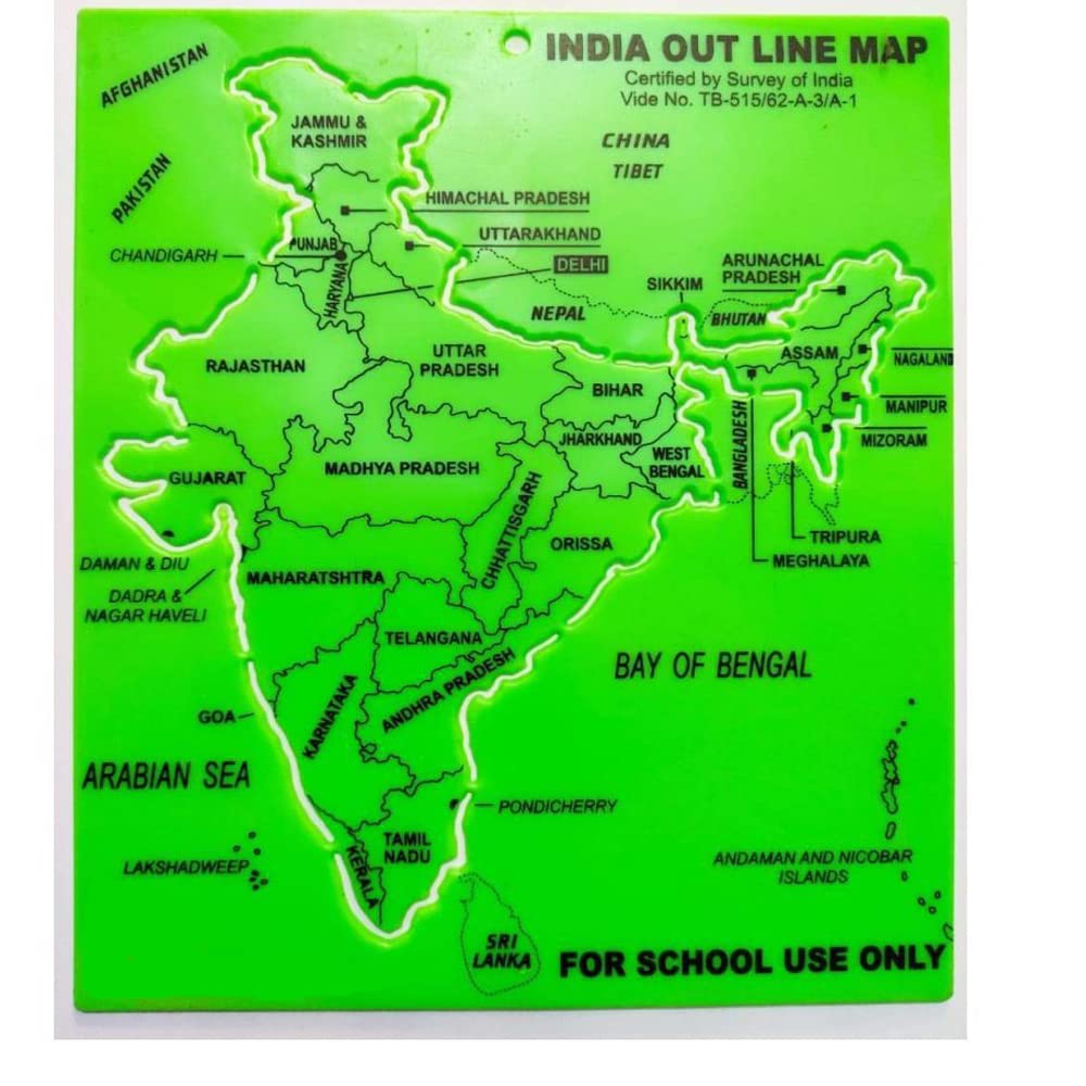 PMW - Plastic India Map Stencil Out Line - India Out Line Map for Students - Green/Yellow (Any of One) Pack of 1