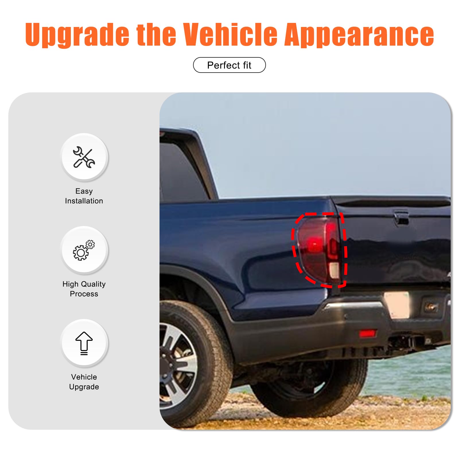 Rear Tail light Cover Compatible with Honda Ridgeline 2017-2025, Tail Brake Light Guard Cover Bezels, Reverse Tail Lamp Shell Shade, Smoked Headlight Protection Accessories, ABS