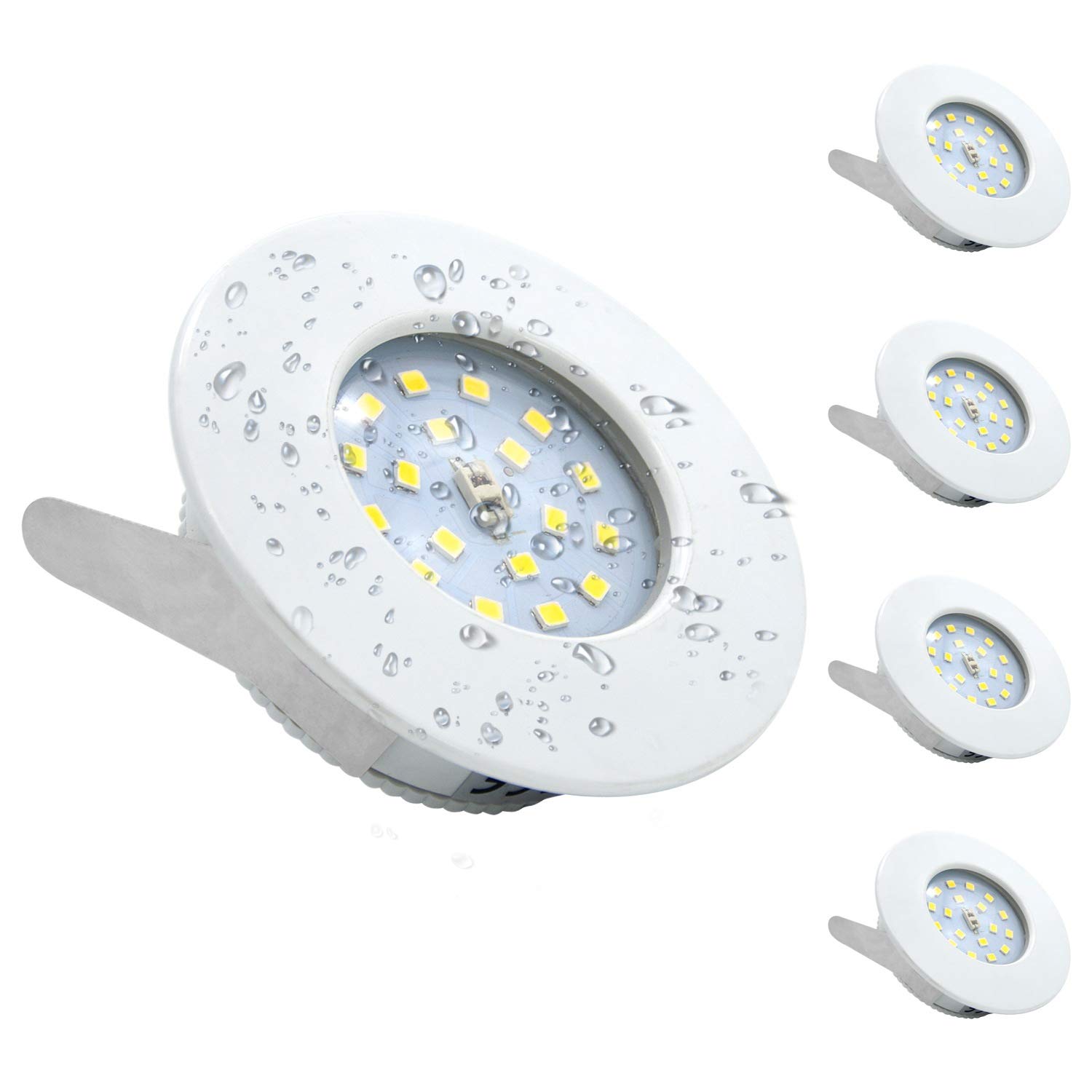 4X 5W LED Recessed Ceiling Lights, IP44 Ultra Slim Recessed Bathroom Spotlights Downlights Cool White for Kitchen 240V 500LM Non-Dimmable