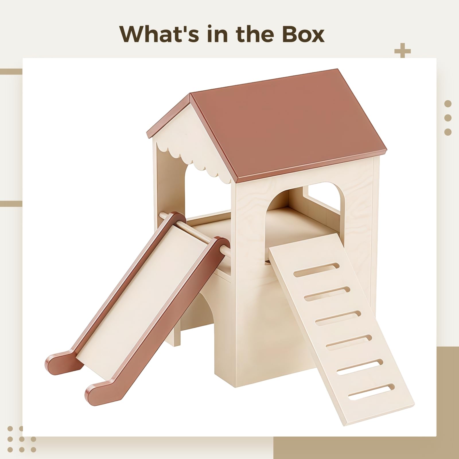 Geflügelschwein aus Holz mit Dachboden und Doppelrutsche, geräumiges zweistufiges Layout mit verstellbarer Rampe, sicher und bequem für Hamster und Kaninchen