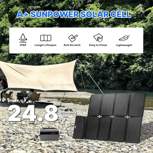 Image of Foldable Solar Panel 100W for Portable Power Station Laptop, Portable Solar Charger with Dual USB PD 65W IP67 Waterproof for Cell Phones, Tablets, Camera, Outdoor Camping Van RV