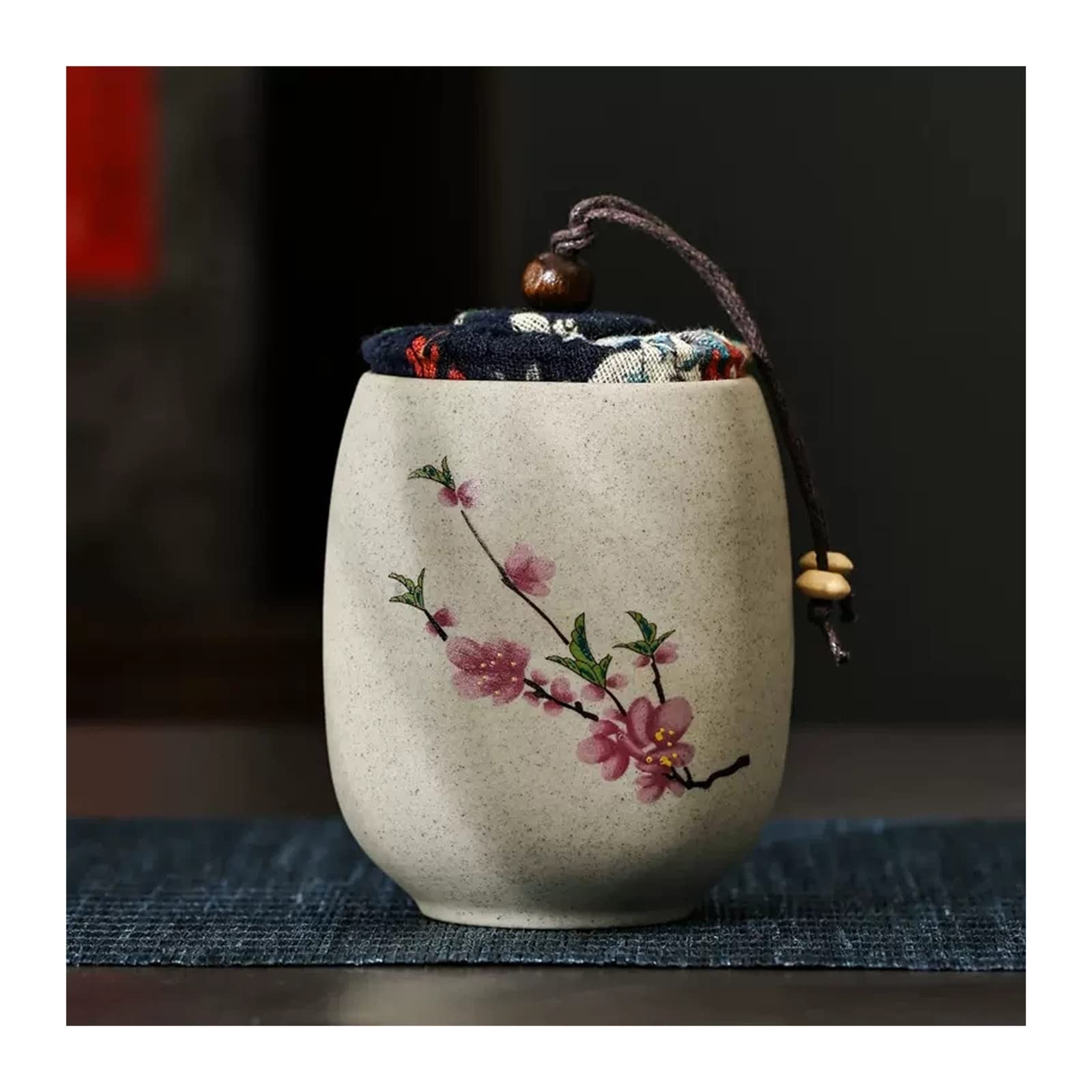 Yqinqin83b Peach Blossoms Stroage Jar Mini Chinese Style Coarse Pottery Tea Tin, 180Ml Sugar
