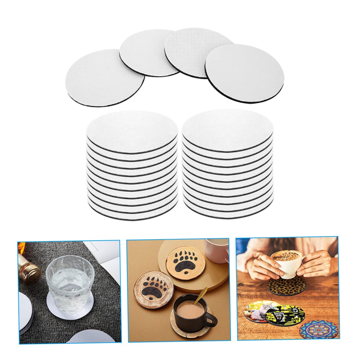 ULTECHNOVO 96 Piezas Posavasos Redondos para Sublimación Coaster Térmico de Transferencia de Calor para Protección de Mesas Cocinas Cafés y Dormitorios Diseño Compacto y Ligero para