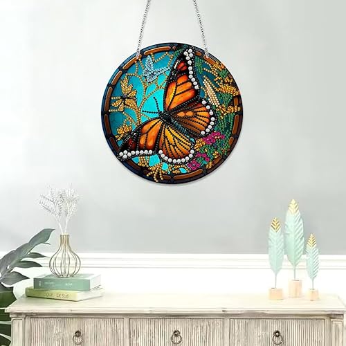 Miniatura 3 de LUSandy Kit de pintura de diamante de libélula 5D para bricolaje, letrero de arte de pared, libélula de diamante, atrapasoles, adorno colgante de