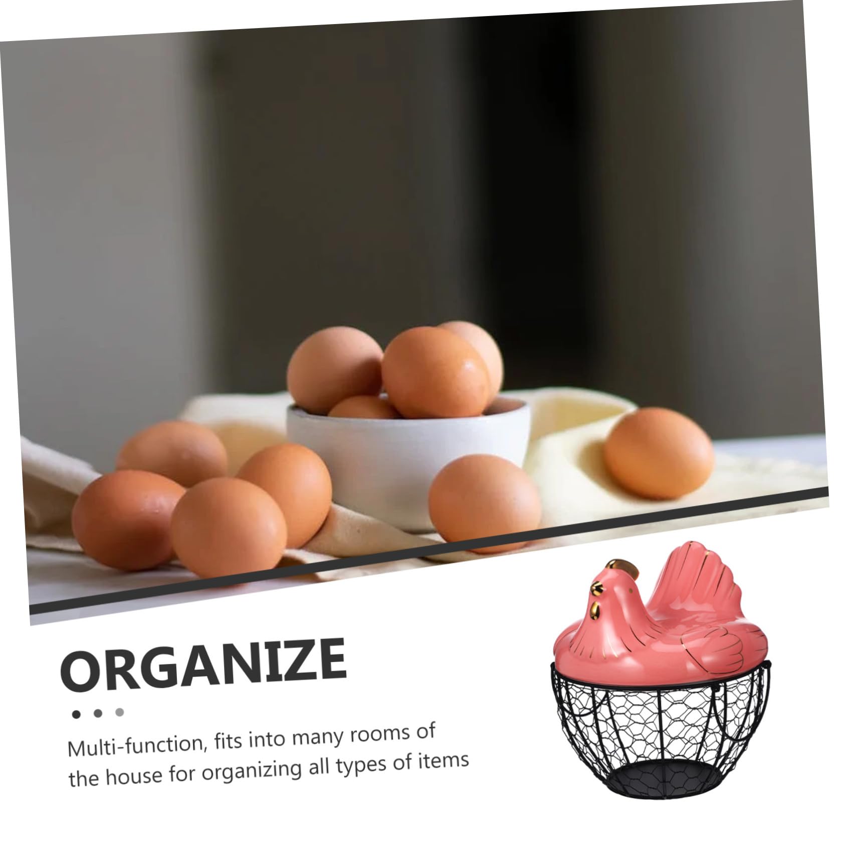 Eieraufbewahrungskorb Organisator für Eier und Obst aus Eisen in Hühnerform Kreativer Kunstharz und Metall Eierhalter Rosa für Küche und Haushalt
