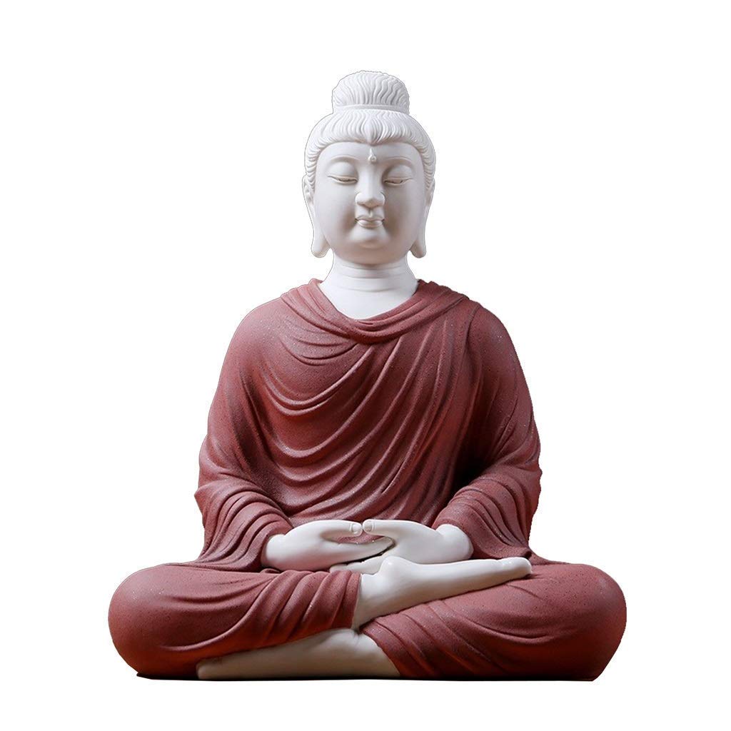 Dehua White Porcelain Shakyamuni Buddha Statue, Ceramic Amitabha Buddha Statue Sculpture, Home-made Crafts Porcelain Figurine [ 39cm/15.4inch Large] (Color : #3white porcelain (height 39cm))