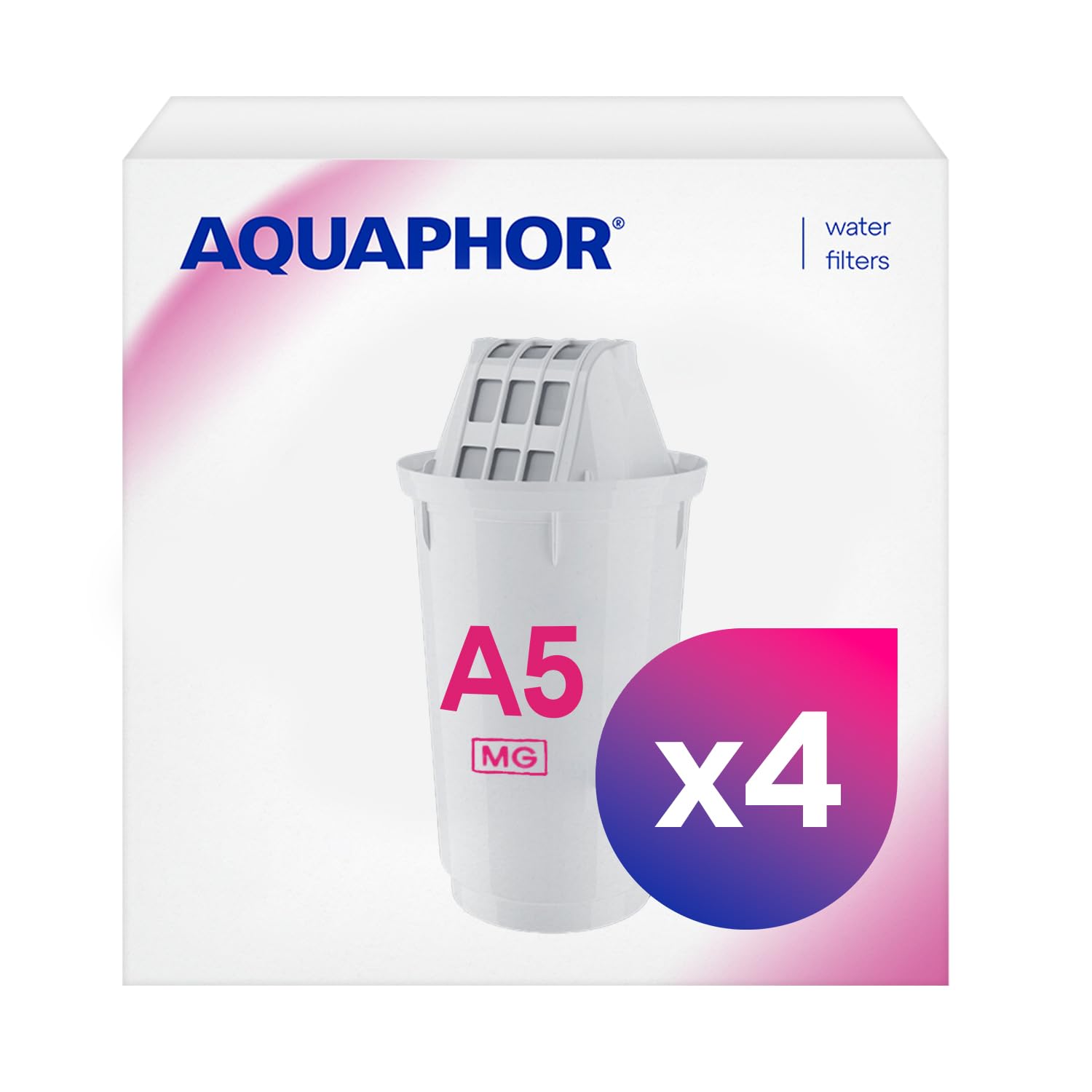 AQUAPHOR Filter Cartridge A5 Pack of 3+1 with Magnesium | Filters Limescale, Chlorine, Heavy Metals | 350L Clear Water | AQUALEN Technology for Better Tasting Food & Drink