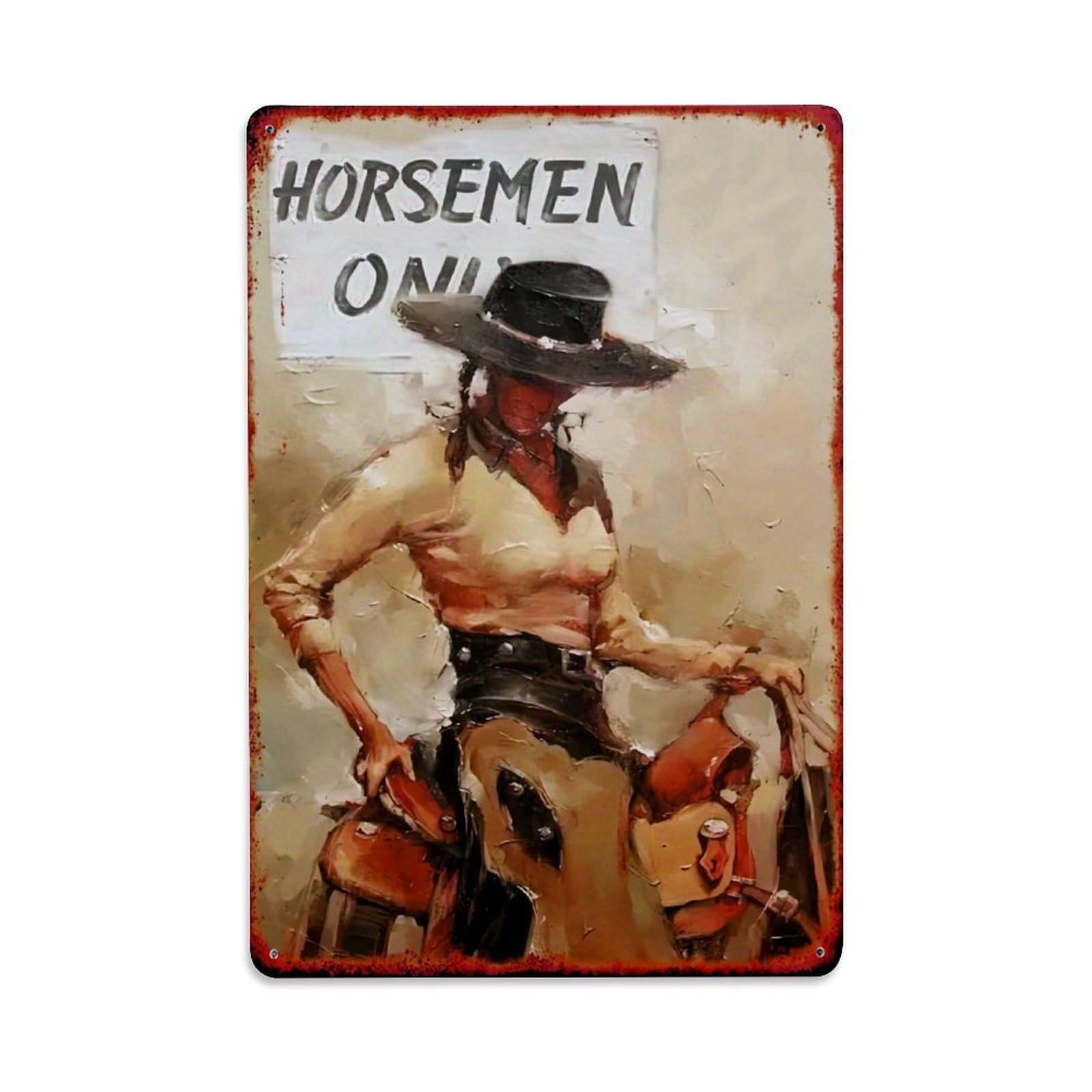 Western Cowboy Riding Horse Saddle Tin Sign Metal Poster Vintage Metal Signs for Home Man Cave Bar Cafe Kitchen laundry room Wall Decorations Gift 8x12Inch