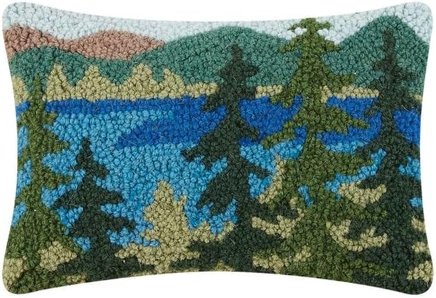 Peking Handicraft Lake Forest Poly Filler Hook Pillow, 12-Inch, Multicolor