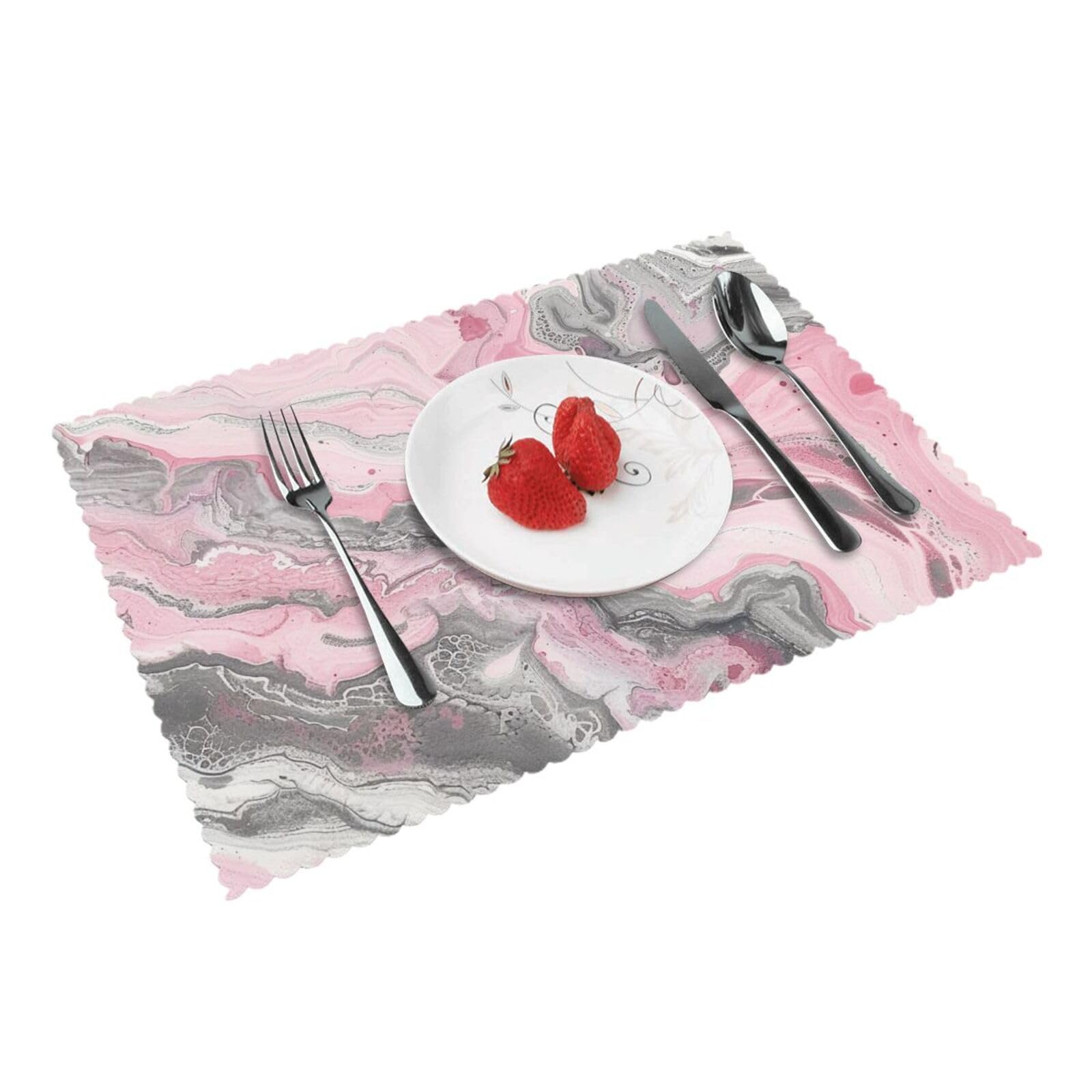 Washable Placemats Set of 4, Pink Abstract Ink Marble Gray Artistic Prints Heat Resistant Non-Slip Kitchen Place Mats for Dining Table,45x30 CM